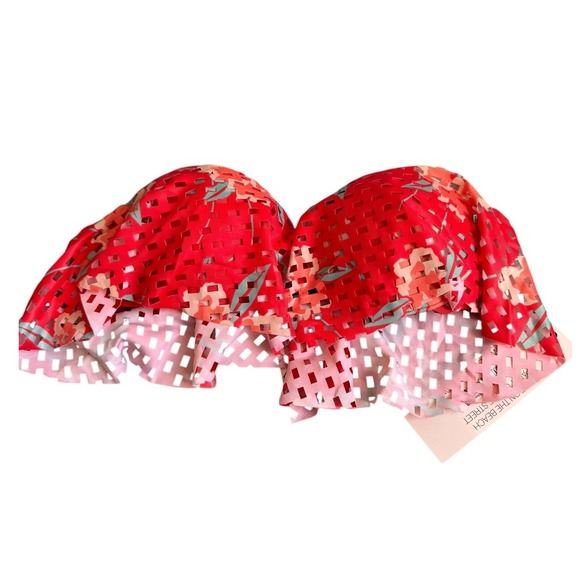 Beach Riot Bikini Top Strapless Coral Gables Laser Mesh Cutout XS Floral Vaca - Picture 1 of 6